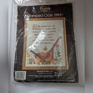 🎻 🦋🌹Golden Bee Stamped Cross Stitch Serenity Prayer 20107, 1983, NWOT